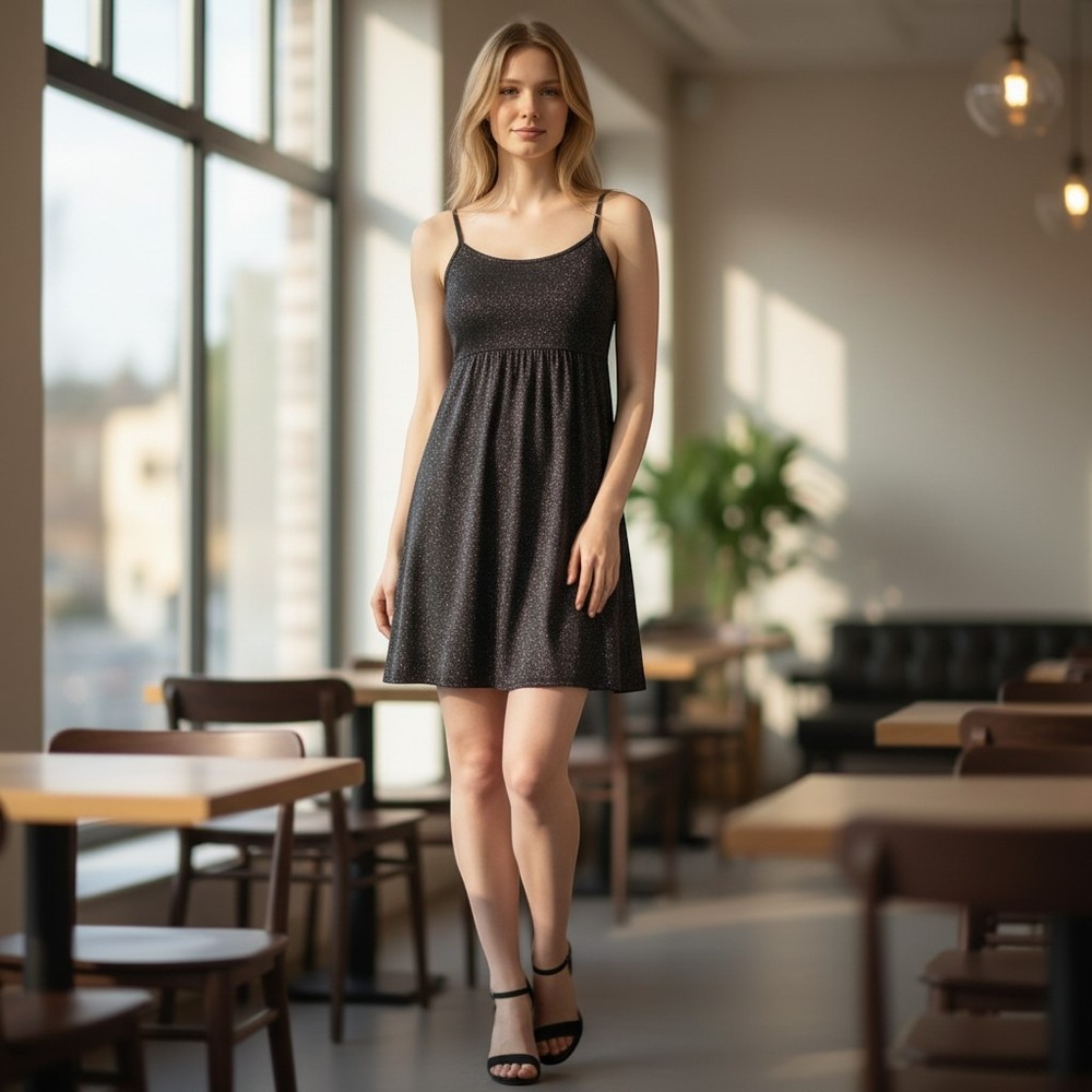 Altar'd State Black Metallic Shimmer Empire Waist Mini Dress Small E0903K789JD